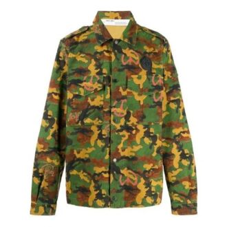 Camouflage-Print Langarm-Hemd Version Grün
