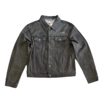 Denim-Jeansjacke mit umgeschlagenem Kragen und Alphabet-Muster „Grey“