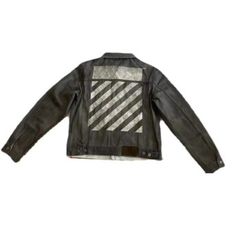Denim-Jeansjacke mit umgeschlagenem Kragen und Alphabet-Muster „Grey“