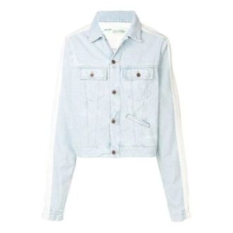 Denimjacke mit gespleißten Ärmeln, gewaschen, weiß