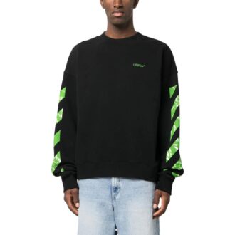 Diag Stripe Baumwoll-Sweatshirt „Schwarz“