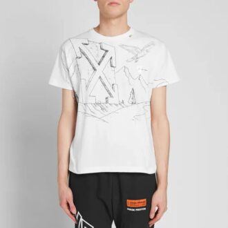 Diagonal Eagle Print Kurzarm Weiß