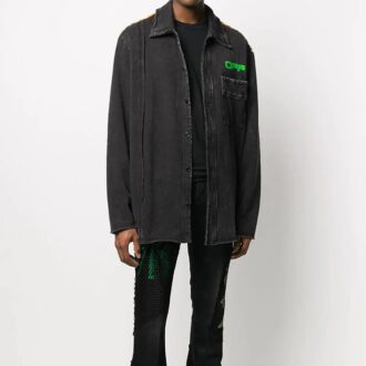 Distressed-Print-Denim-Jeansjacke Herren Schwarz