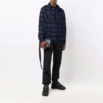 Flanell-Karomuster-Langarmhemd, lockere Passform, Blau
