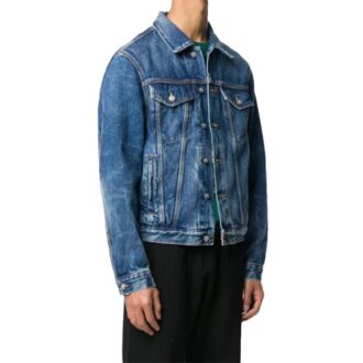 FW20 Bedruckte Denim-Jacke Herren Marineblau