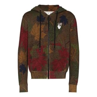 FW20 Kapuzenpullover mit Blatt-Camouflage-Applikation für Herren, Khaki/Grün