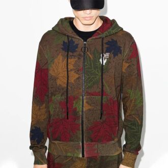 FW20 Kapuzenpullover mit Blatt-Camouflage-Applikation für Herren, Khaki/Grün