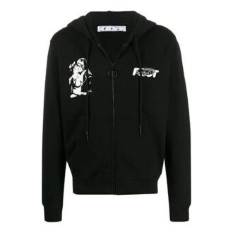 FW20 Kiss 21 Kapuzenjacke mit Reißverschluss und Aufdruck für Herren, Schwarz