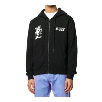 FW20 Kiss 21 Kapuzenjacke mit Reißverschluss und Aufdruck für Herren, Schwarz