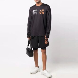 FW21 Active Logo-Print Langarm-Shirt, lockere Passform, schwarz