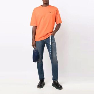 FW21 Brustlogo-Aufdruck Rundhalsausschnitt Shorts Kurzarm Standardversion Orange