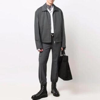 FW21 Einfarbige Jacke mit Revers und Reißverschluss, Version Grau