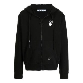 FW21 Kapuzenjacke mit Reißverschluss und Musterdruck, lockere Passform, schwarz