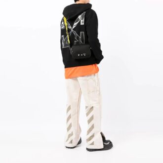 FW21 Kapuzenjacke mit Reißverschluss und Musterdruck, lockere Passform, schwarz