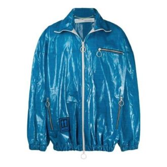 FW21 Karierte, leuchtende Jacke mit Reißverschluss, lockere Passform, blau