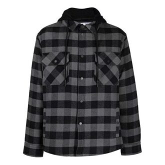 FW21 Kariertes Langarm-Hoodie-Hemd, lockere Passform, schwarz