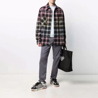 FW21 Logo-Muster Kariertes Langarmhemd, lockere Passform