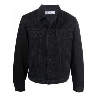 FW21 Lässige Denim-Jeansjacke mit Revers, lockere Passform, schwarz
