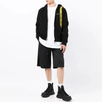 FW21 Lässige Kapuzenjacke mit Reißverschluss und Logo-Print, lockere Passform, schwarz