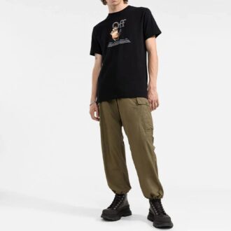 FW21 Lustiger Logo-Aufdruck Rundhals-Shorts Kurzarm Standardversion Schwarz