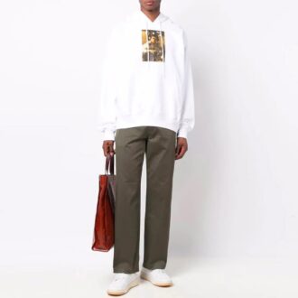 FW21 Muster Alphabet-Print Pullover mit Kordelzug, Version Weiß
