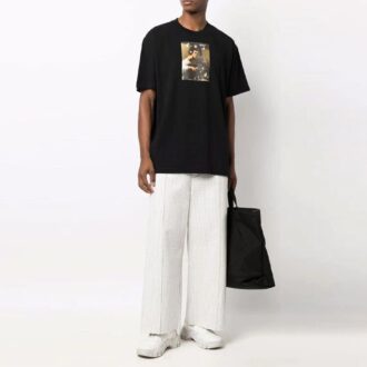 FW21 Muster Alphabet-Print Rundhalsausschnitt Shorts Kurzarm Locker sitzend Schwarz