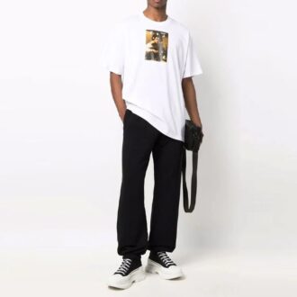 FW21 Muster Alphabet-Print Rundhalsausschnitt Shorts Kurzarm Lockere Passform Weiß