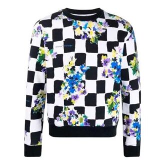 FW21 Pullover mit Blumenprint und Karomuster, Rundhalsausschnitt, schwarz