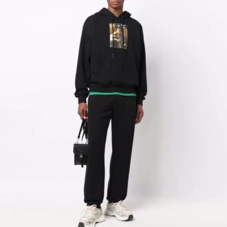 FW21 Pullover mit Kordelzug und Alphabet-Print, schwarz