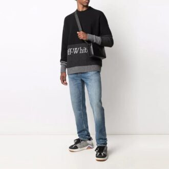 FW21 Pullover mit Logo-Muster, langärmelig, schwarz