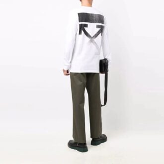 FW21 Pullover mit Logo-Pfeilmuster und Rundhalsausschnitt, Standardversion, Weiß