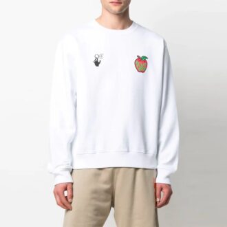 FW21 Pullover mit Rundhalsausschnitt und Muster, lockere Passform, Weiß