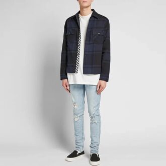FW21 Rosa-Rotes-Arrows-Karomuster Langarmhemd Lockere Passform Marineblau
