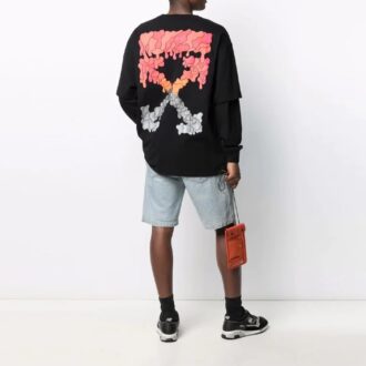 FW21 Rundhalsausschnitt mit Alphabet-Print, langärmelig, schwarz