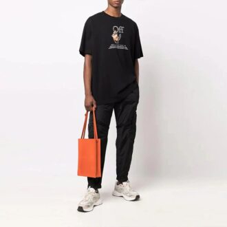 FW21 Rundhalsausschnitt mit lustigem Logo-Aufdruck, lockere Passform, Schwarz