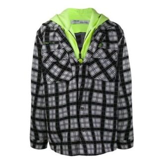 Kariertes Langarm-Hoodie-Hemd, lockere Passform, schwarz