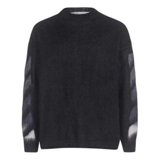 Off-White Herren-Fleece-Pullover mit Rundhalsausschnitt, schwarz