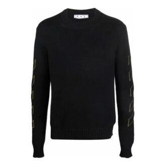 Off-White Herren FW21 Intarsienmuster Langarm-Pullover Wollpullover Schwarz