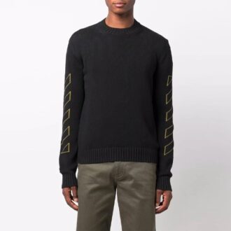 Off-White Herren FW21 Intarsienmuster Langarm-Pullover Wollpullover Schwarz