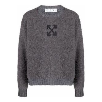 Off-White Herren-Pullover aus Wolle mit Jacquard-Muster und Logo, einfarbig, grau
