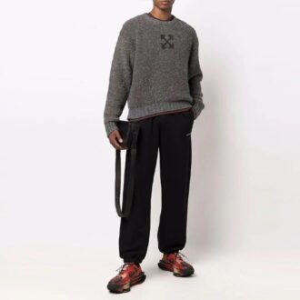 Off-White Herren-Pullover aus Wolle mit Jacquard-Muster und Logo, einfarbig, grau