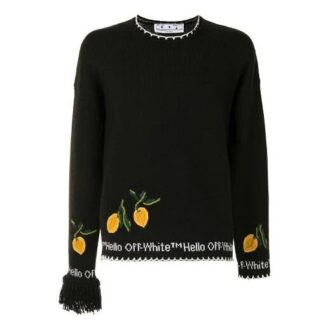 Off-White Herren-Pullover mit Stickerei, Rundhalsausschnitt, Schwarz