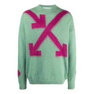 Off-White Herren SS21 Rundhals-Pullover Intarsia Grün