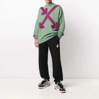 Off-White Herren SS21 Rundhals-Pullover Intarsia Grün