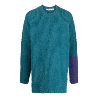 Off-White Herren SS22 Kontrastfarben Rundhals-Strickpullover mit langen Ärmeln aus Wolle Blau