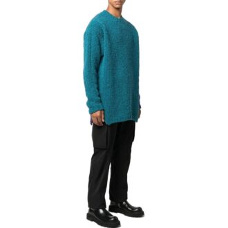Off-White Herren SS22 Kontrastfarben Rundhals-Strickpullover mit langen Ärmeln aus Wolle Blau