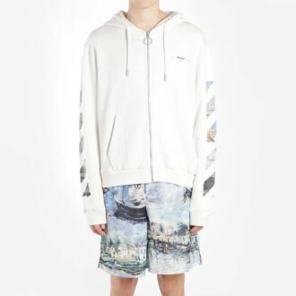 Printing Arrow Zip-up Hooded Fleece Herren Weiß