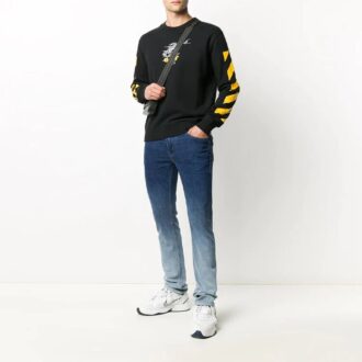 Pullover mit gesticktem Streifenlogo, schwarz