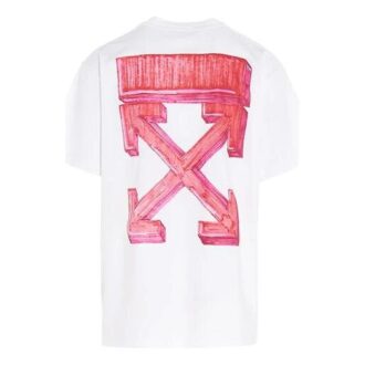 Rückenpfeil-Print Rundhalsausschnitt Shorts Locker sitzend Weiß