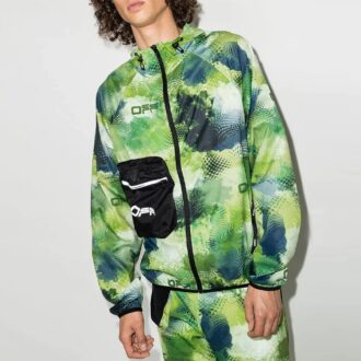 Reißverschluss-Jacke mit Camouflage-Print, grün
